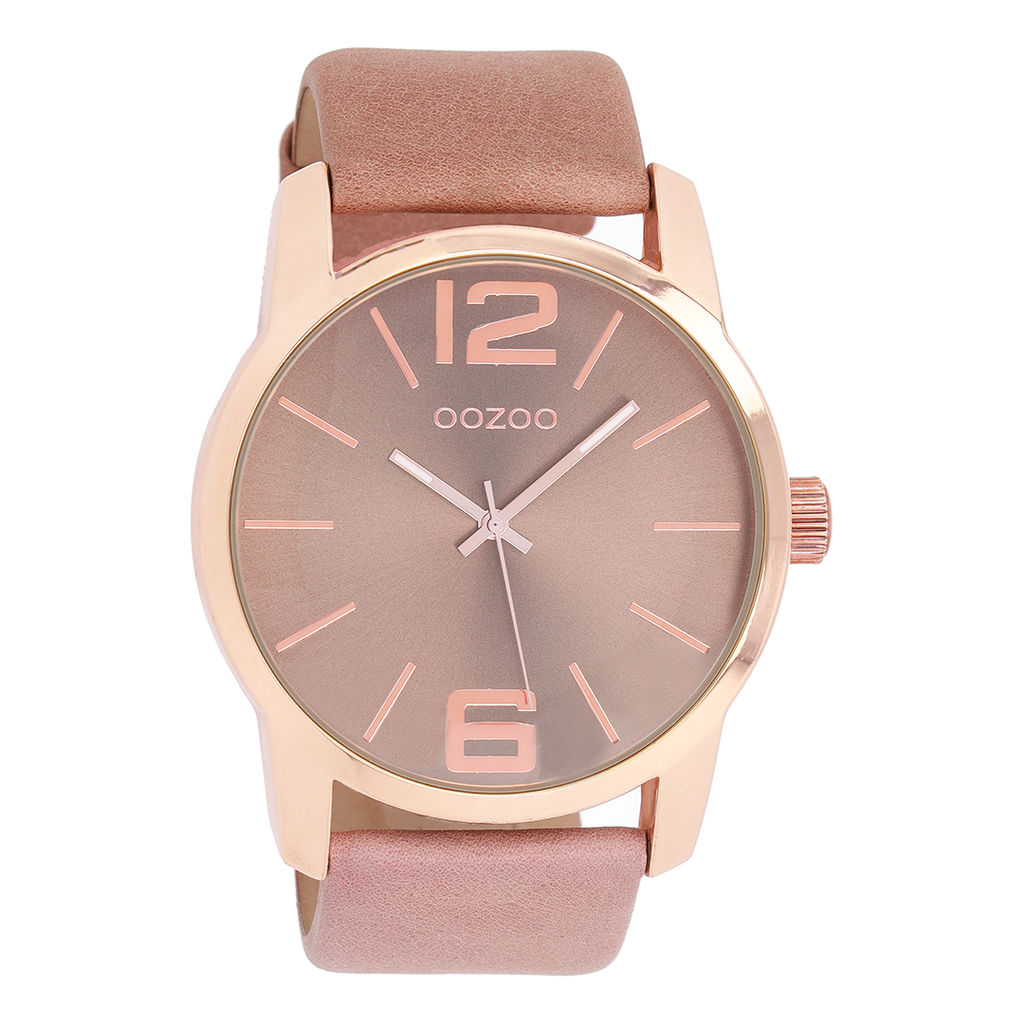 Rose gold coloured OOZOO watch with pink grey leather strap - C9732