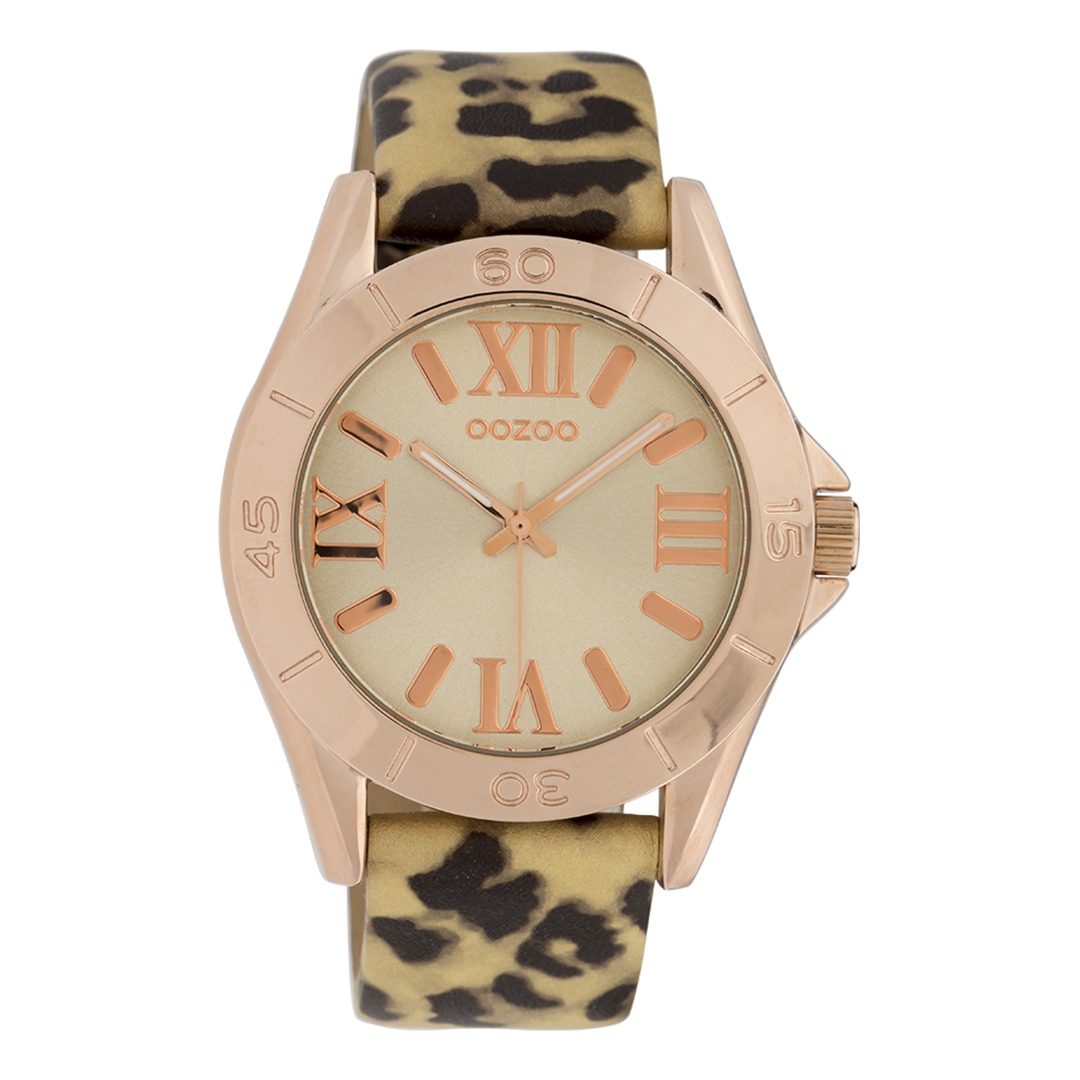 Rose gold coloured OOZOO watch with multicolor leather strap - C9783