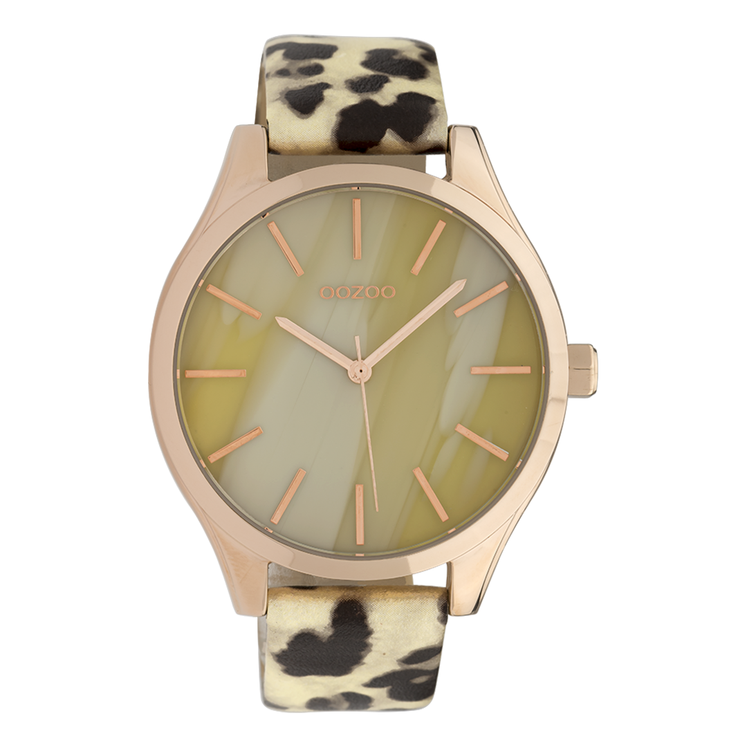 Rose gold coloured OOZOO watch with multicolor leather strap - C9790