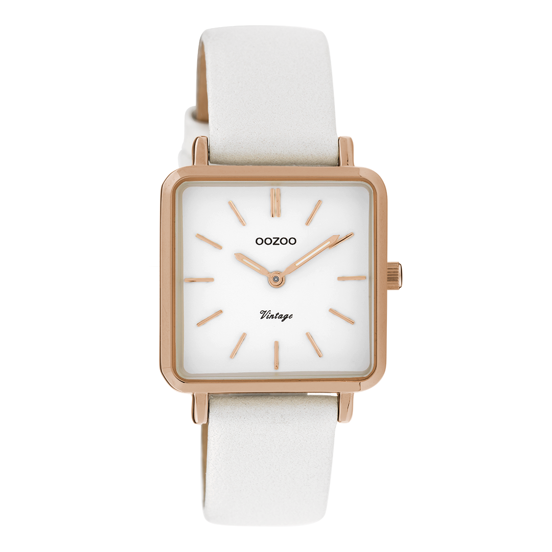 Rosé goudkleurige OOZOO horloge met witte leren band - C9941