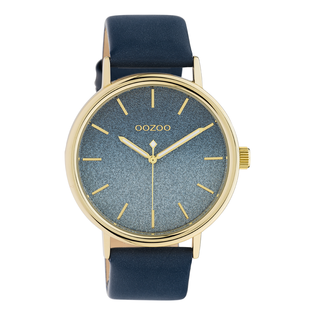 OOZOO Montre en couleur or avec bracelet en cuir en bleu - C10938