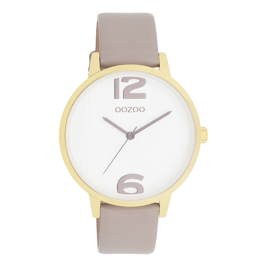 Gold coloured OOZOO watch with taupe leather strap - C11236