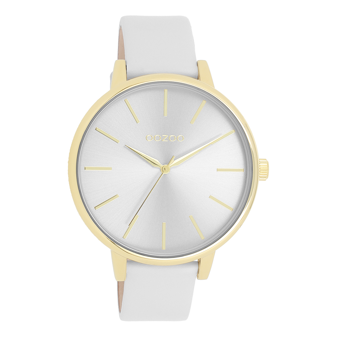 OOZOO Montre en couleur or avec bracelet en cuir en gris clair - C11290