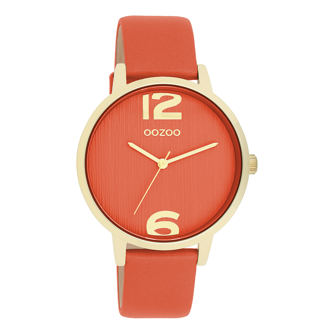 Gold coloured OOZOO watch with warm orange leather strap - C11341