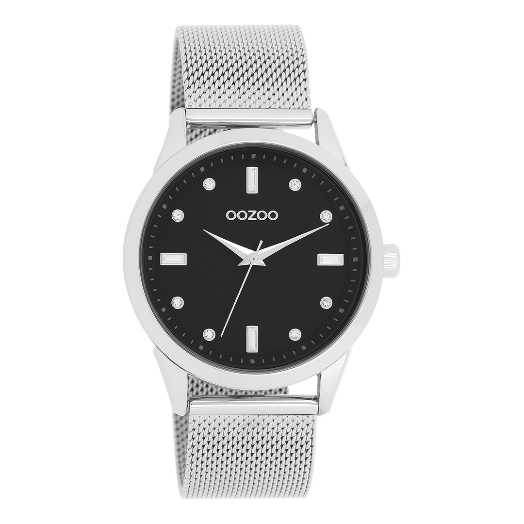 OOZOO Montre en couleur argent avec bracelet en mesh en couleur argent - C11356