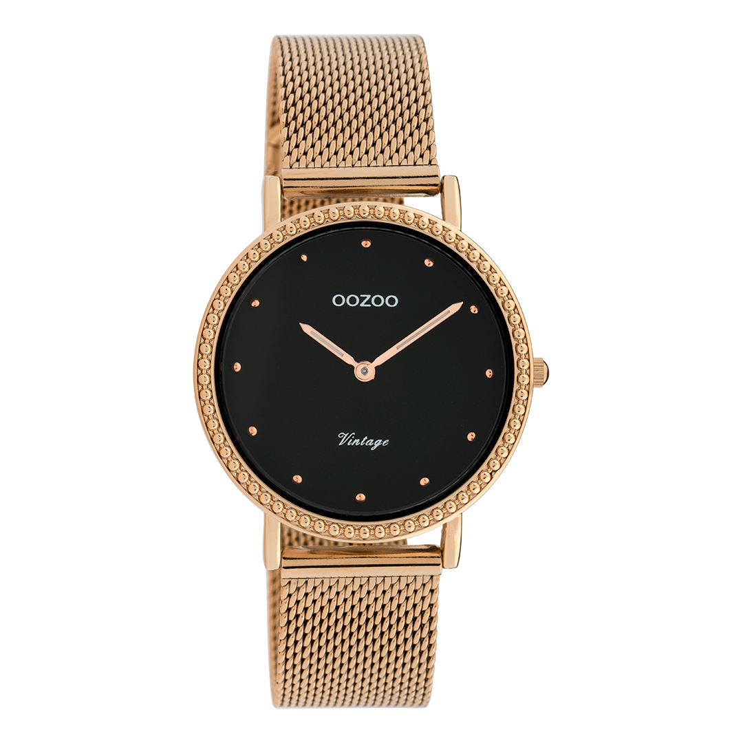 Rose gold coloured OOZOO watch with metal mesh bracelet - C20056