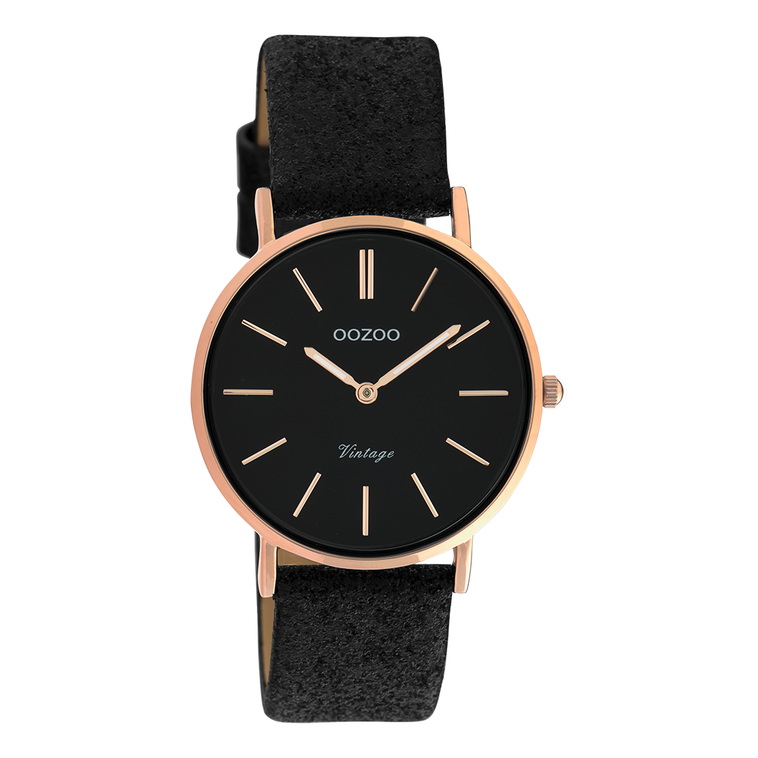 Rose gold coloured OOZOO watch with black leather strap - C20159