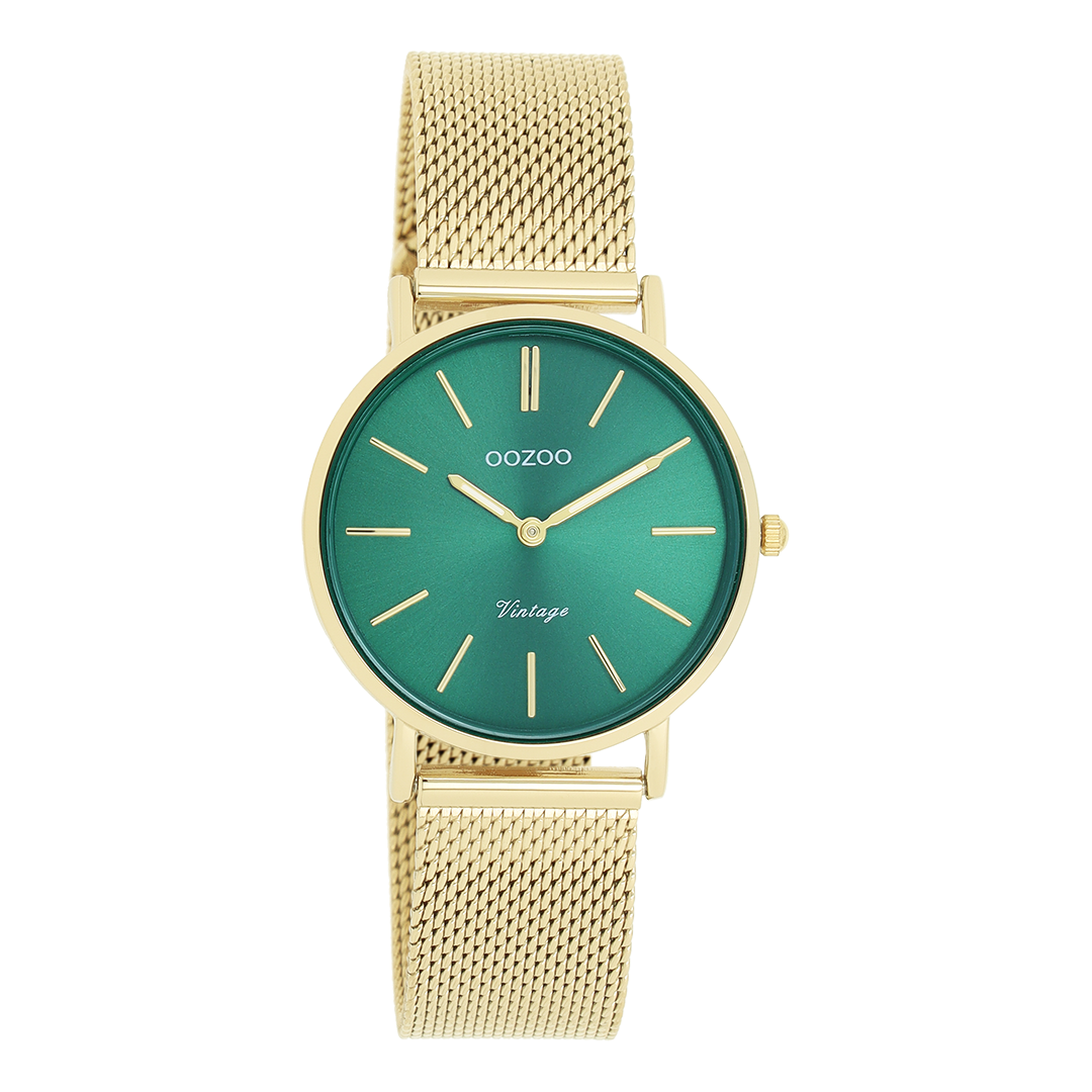 Gold coloured OOZOO watch with metal mesh bracelet - C20296