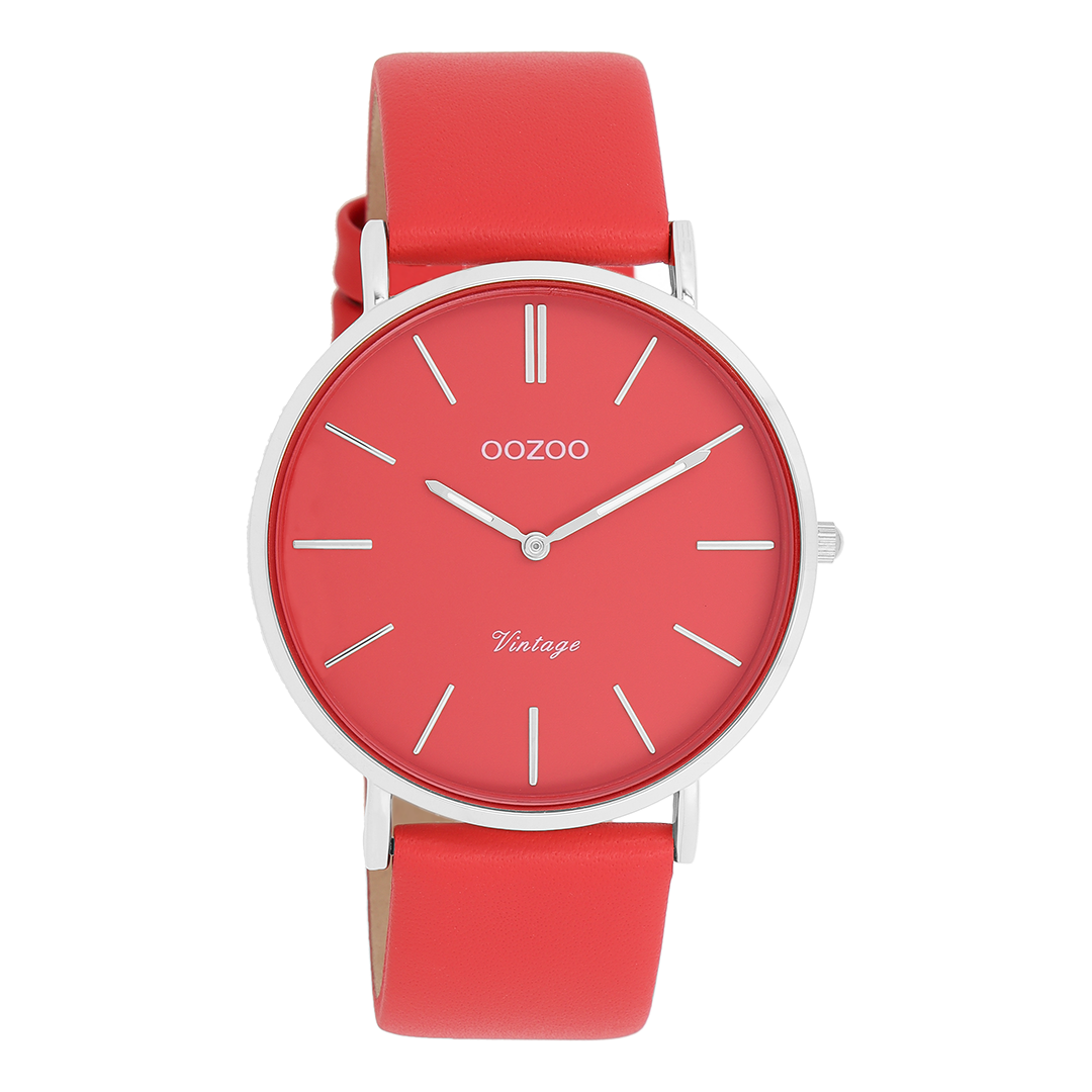 Silver coloured OOZOO watch with chili pepper leather strap - C20324