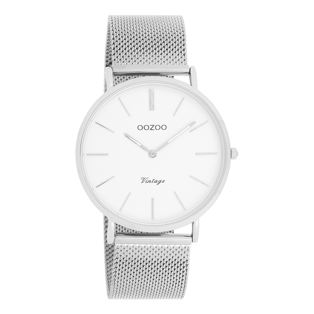 Silver coloured OOZOO watch with metal mesh bracelet - C9901