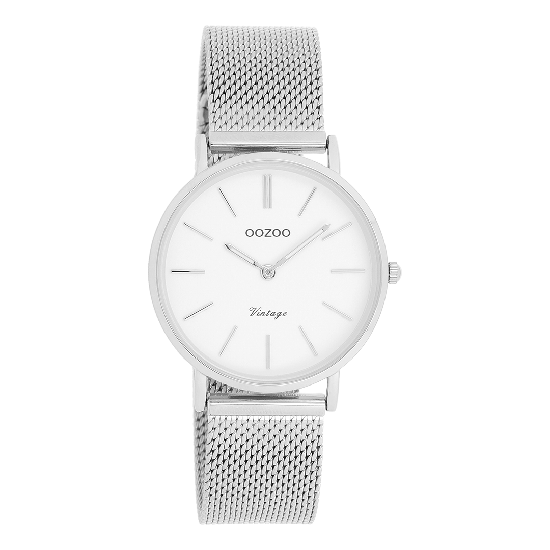 Silver coloured OOZOO watch with metal mesh bracelet - C9903