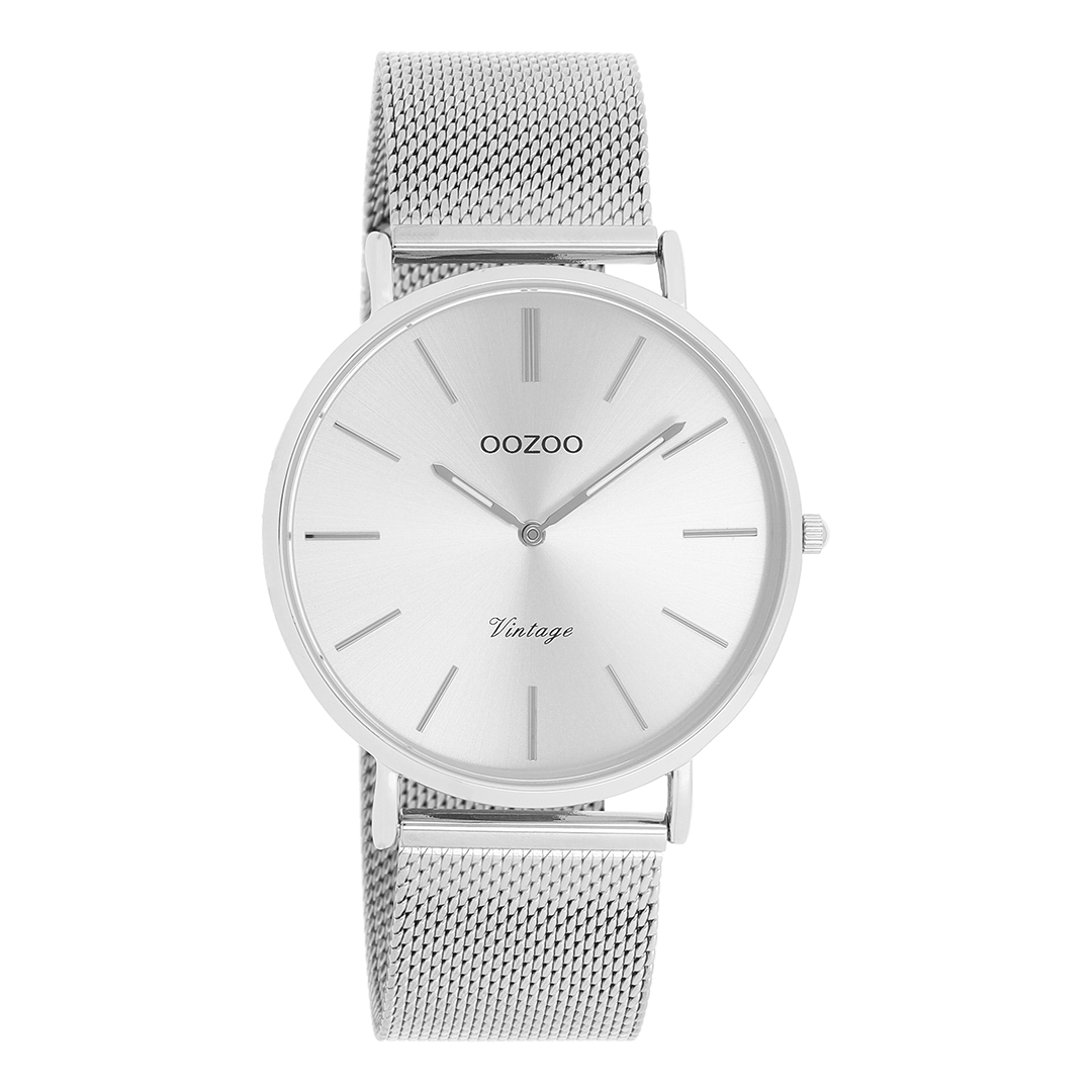 Silver coloured OOZOO watch with metal mesh bracelet - C9905
