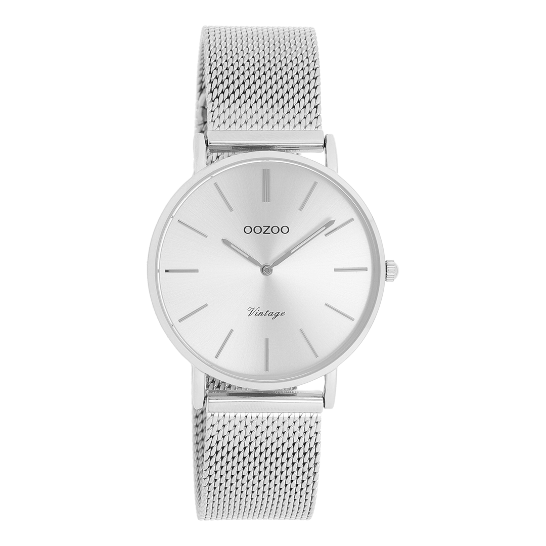 Silver coloured OOZOO watch with metal mesh bracelet - C9907