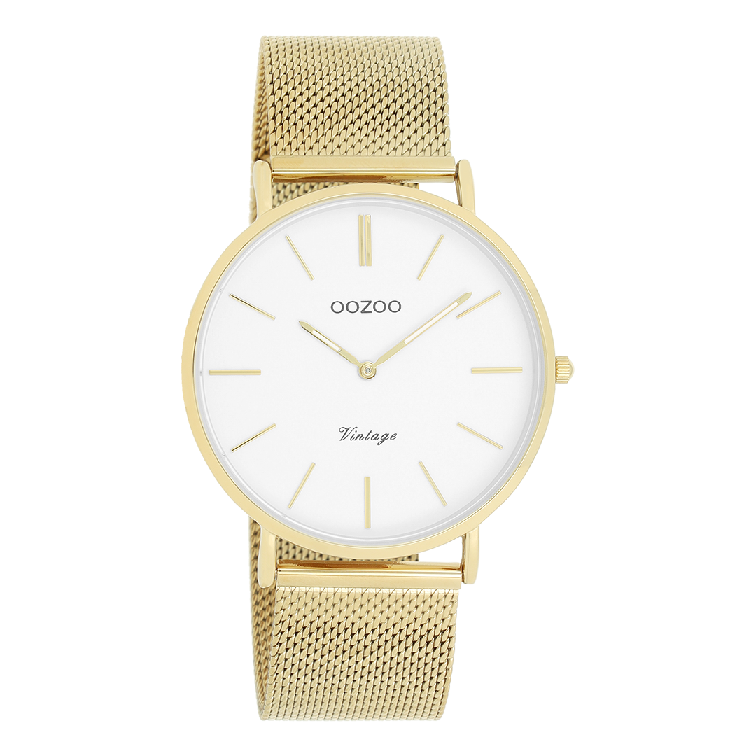 Gold coloured OOZOO watch with metal mesh bracelet - C9909