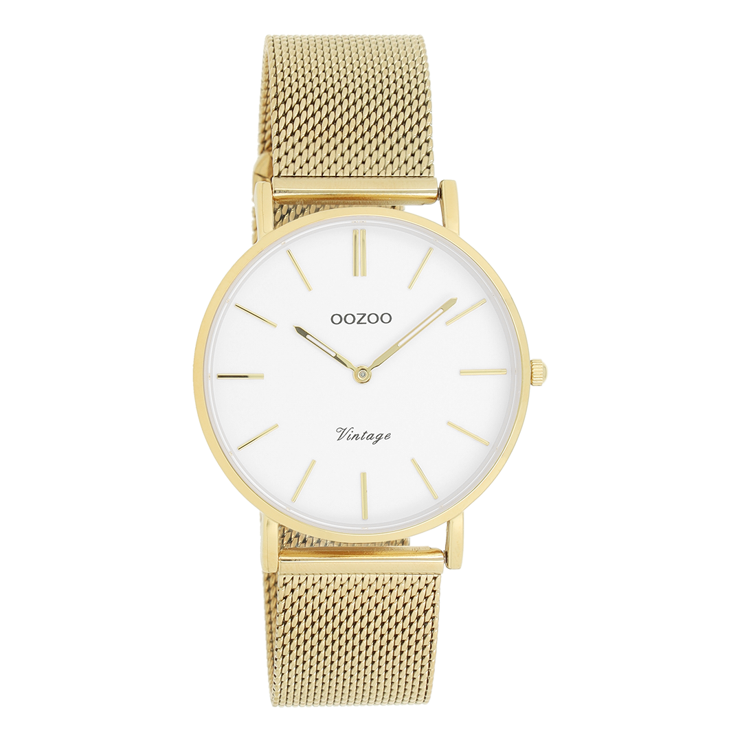 Gold coloured OOZOO watch with metal mesh bracelet - C9910
