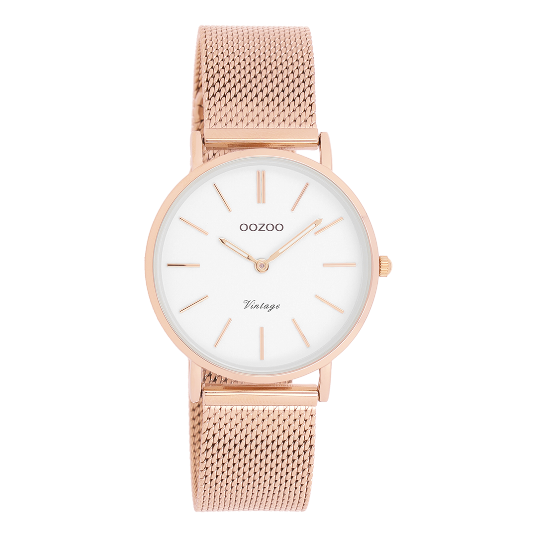 Rose gold coloured OOZOO watch with metal mesh bracelet - C9919
