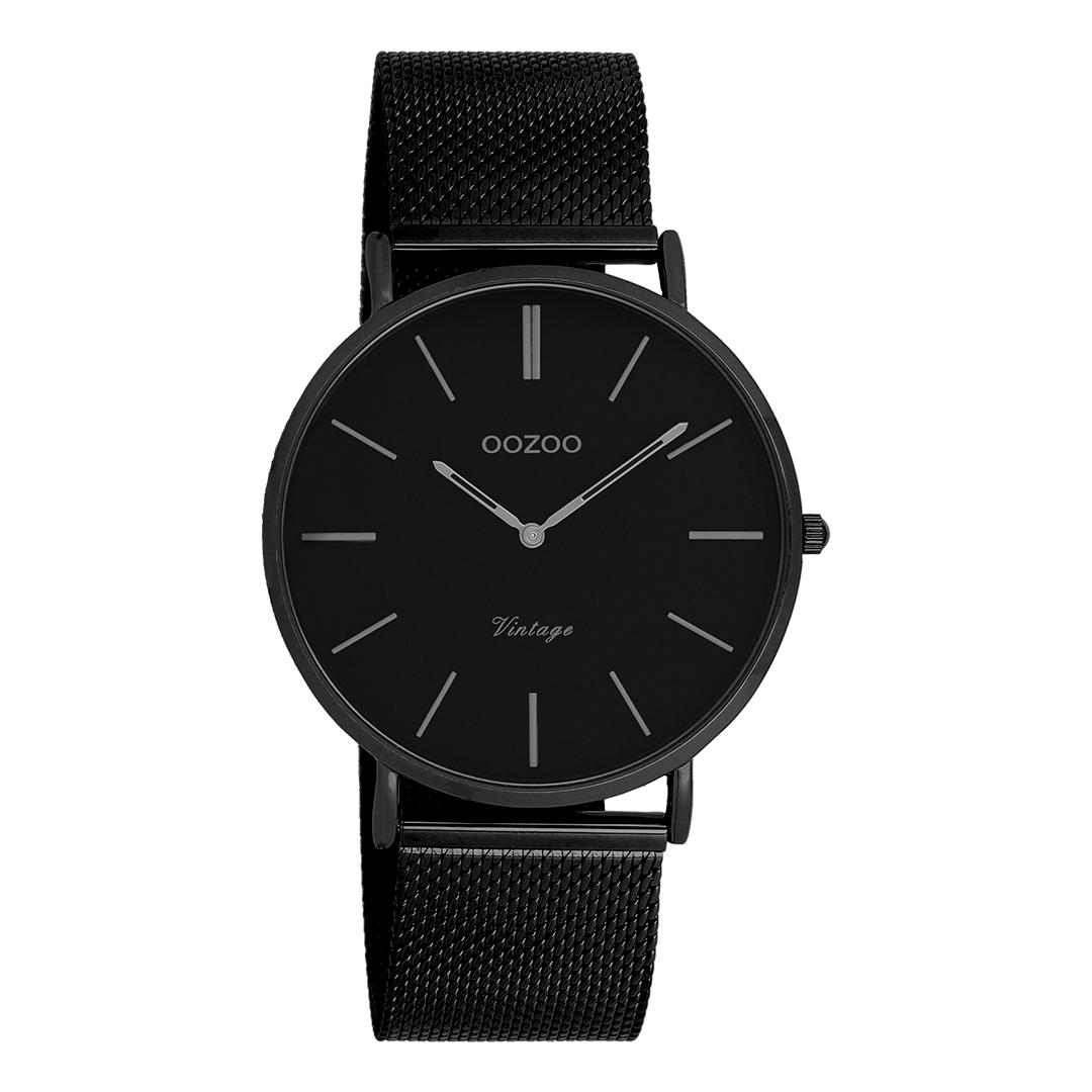 Black OOZOO watch with metal mesh bracelet - C9933