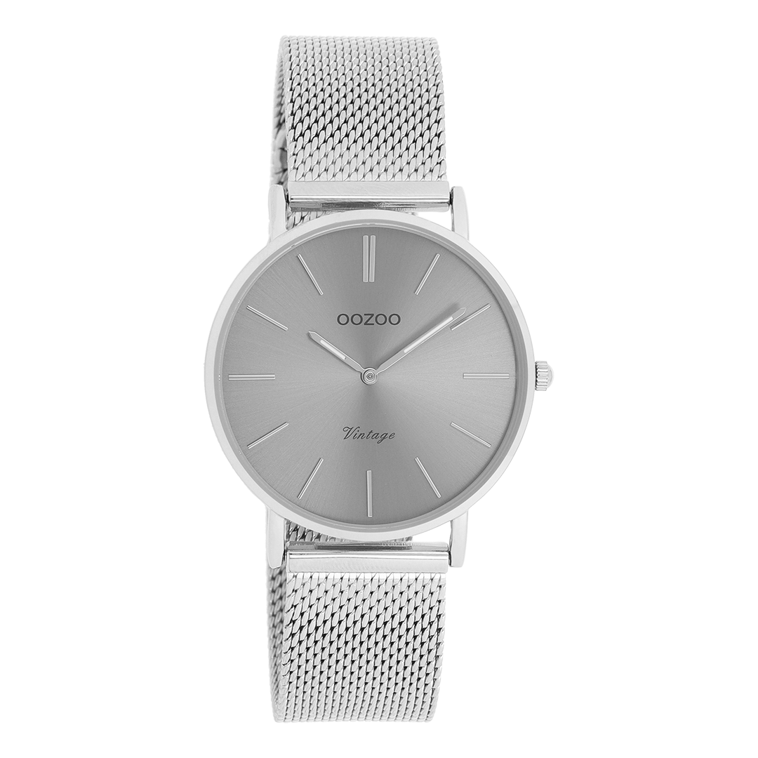 Silver coloured OOZOO watch with metal mesh bracelet - C9939