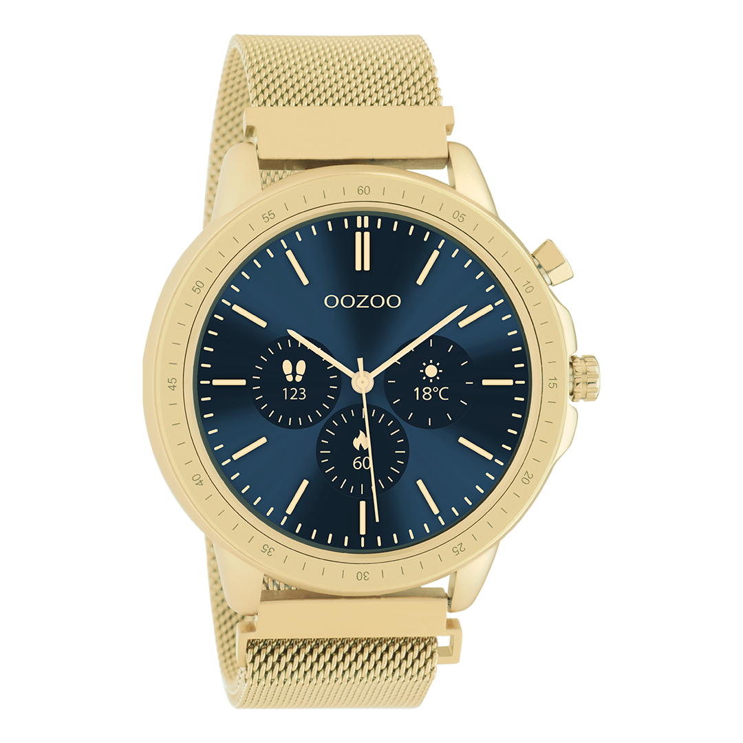 Gold coloured OOZOO smartwatch with gold coloured metal mesh bracelet Q00306