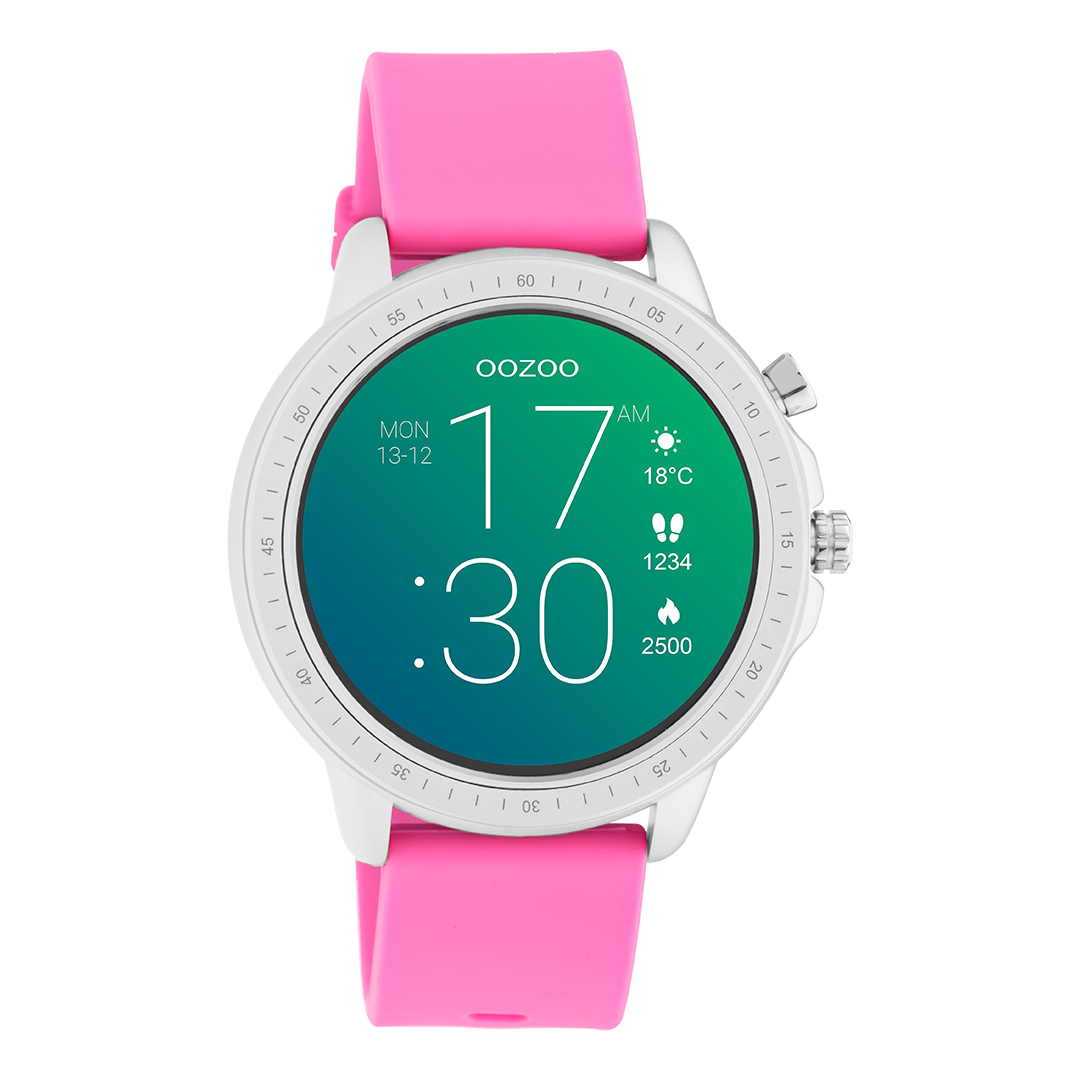 OOZOO Smartwatches Q00314 silver coloured watch raspberry pink strap